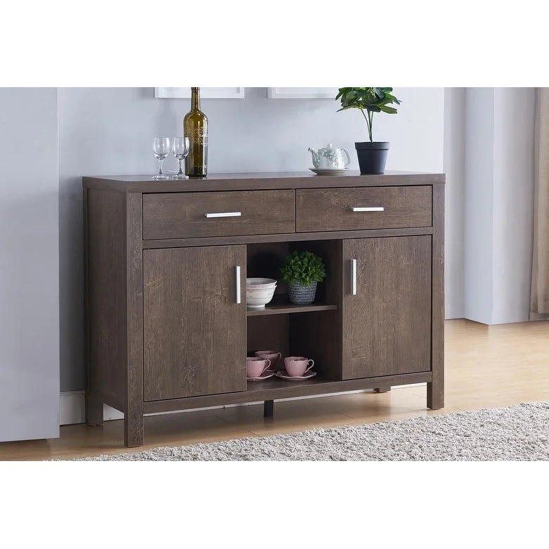 47W Sideboard-Aufbewahrungsschrank, Esszimmer-Anrichte mit zwei Schränken, zwei Schubladen und zwei offenen Regalen