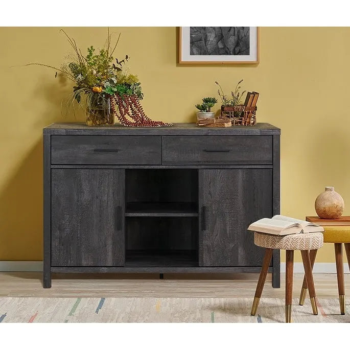 47W Sideboard-Aufbewahrungsschrank, Esszimmer-Anrichte mit zwei Schränken, zwei Schubladen und zwei offenen Regalen