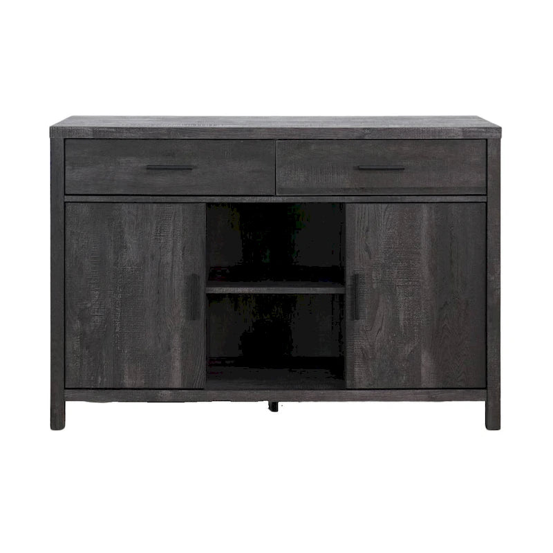 47W Sideboard-Aufbewahrungsschrank, Esszimmer-Anrichte mit zwei Schränken, zwei Schubladen und zwei offenen Regalen