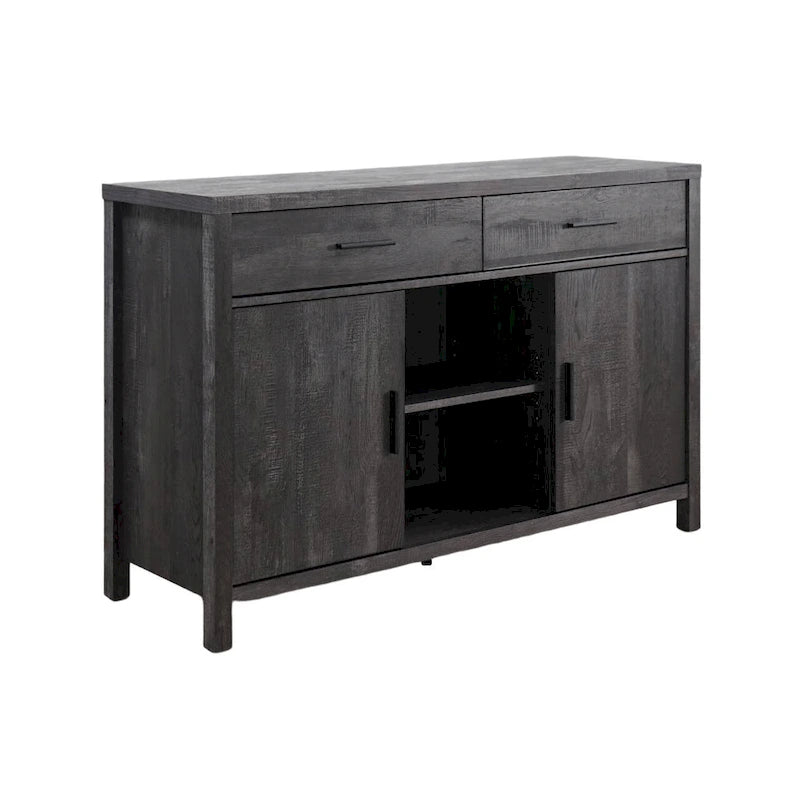 47W Sideboard-Aufbewahrungsschrank, Esszimmer-Anrichte mit zwei Schränken, zwei Schubladen und zwei offenen Regalen