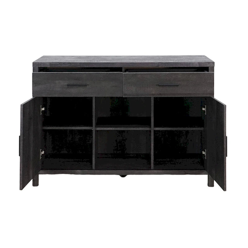 47W Sideboard-Aufbewahrungsschrank, Esszimmer-Anrichte mit zwei Schränken, zwei Schubladen und zwei offenen Regalen