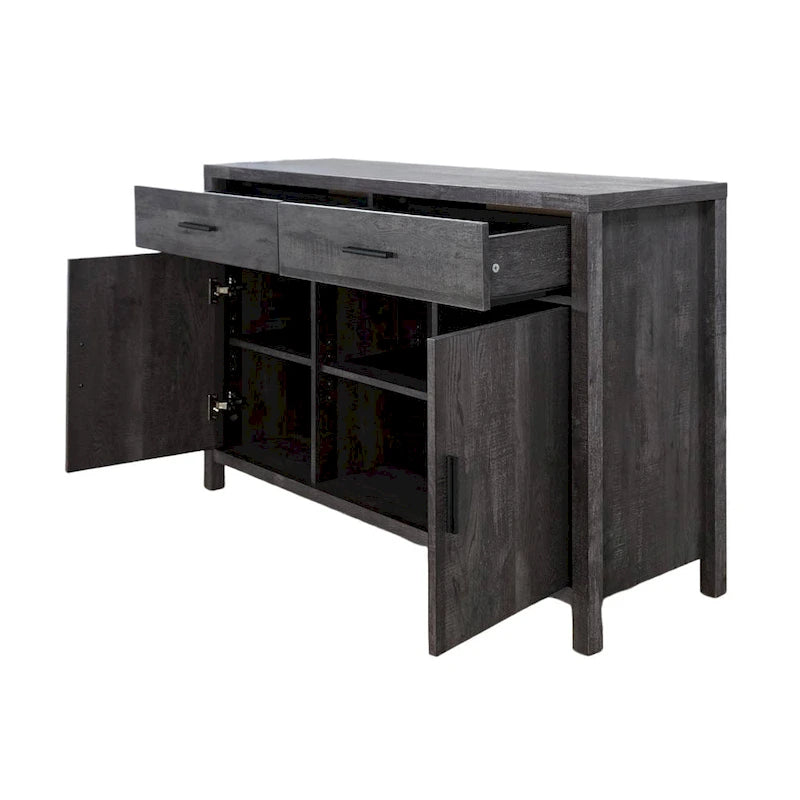 47W Sideboard-Aufbewahrungsschrank, Esszimmer-Anrichte mit zwei Schränken, zwei Schubladen und zwei offenen Regalen