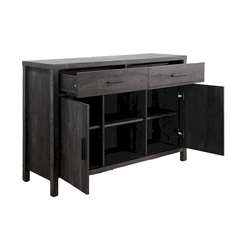 47W Sideboard-Aufbewahrungsschrank, Esszimmer-Anrichte mit zwei Schränken, zwei Schubladen und zwei offenen Regalen