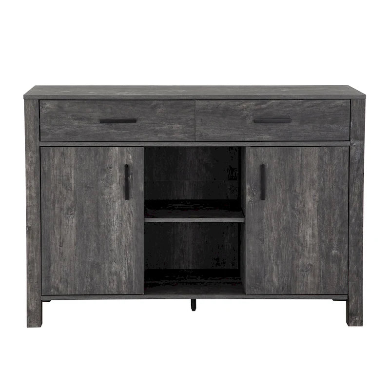 47W Sideboard-Aufbewahrungsschrank, Esszimmer-Anrichte mit zwei Schränken, zwei Schubladen und zwei offenen Regalen
