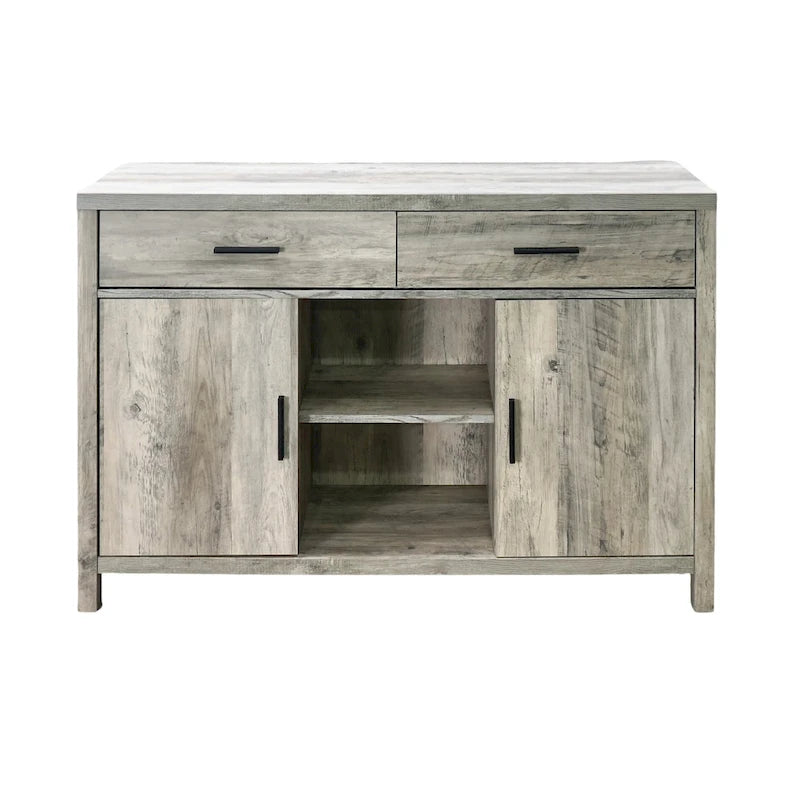 47W Sideboard-Aufbewahrungsschrank, Esszimmer-Anrichte mit zwei Schränken, zwei Schubladen und zwei offenen Regalen