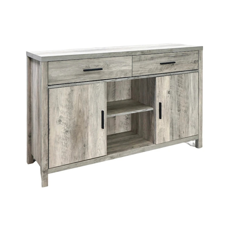 47W Sideboard-Aufbewahrungsschrank, Esszimmer-Anrichte mit zwei Schränken, zwei Schubladen und zwei offenen Regalen