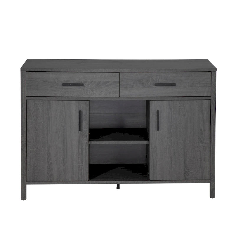 47W Sideboard-Aufbewahrungsschrank, Esszimmer-Anrichte mit zwei Schränken, zwei Schubladen und zwei offenen Regalen
