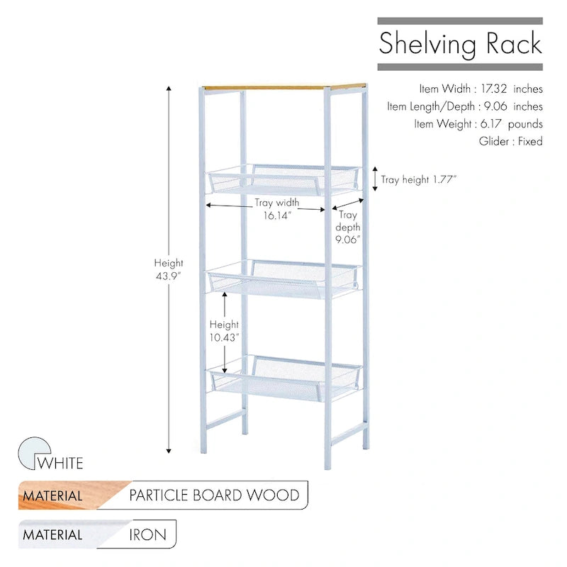 3-Tier Storage Shelves, Mesh Trays and Metal Frame