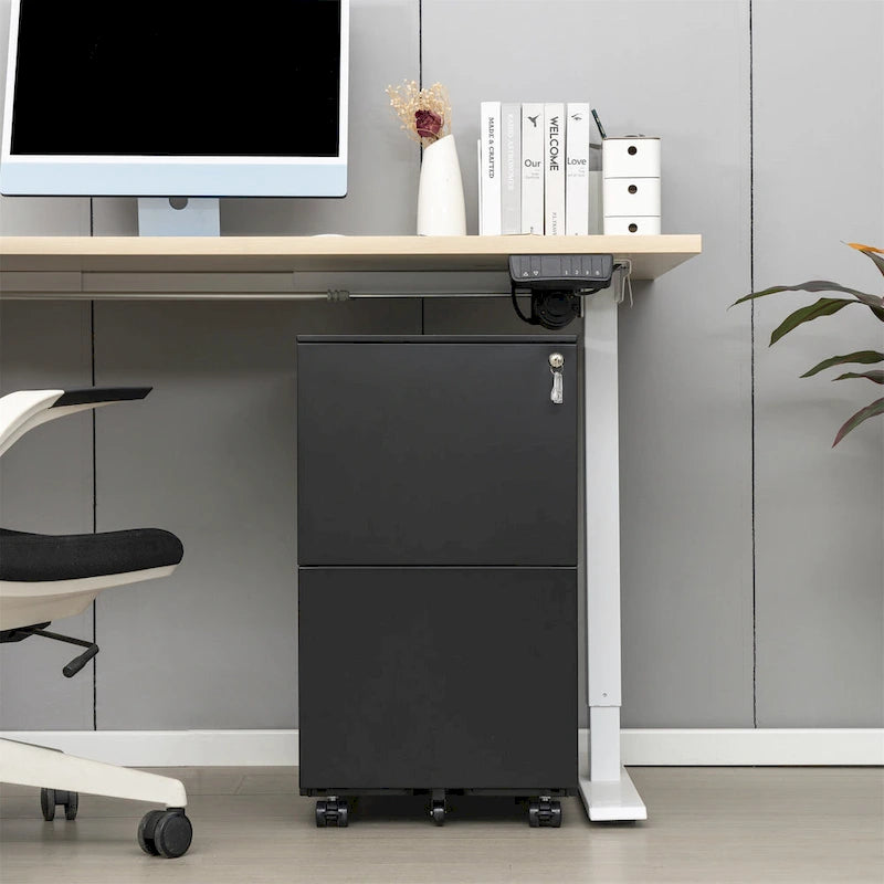 2 Drawer Steel Mobile Filing Cabinet with Lock and Anti-tilt Wheels