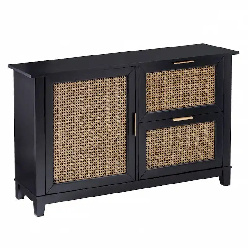 50 schwarzes Sideboard aus massivem Holz mit zwei Schubladen