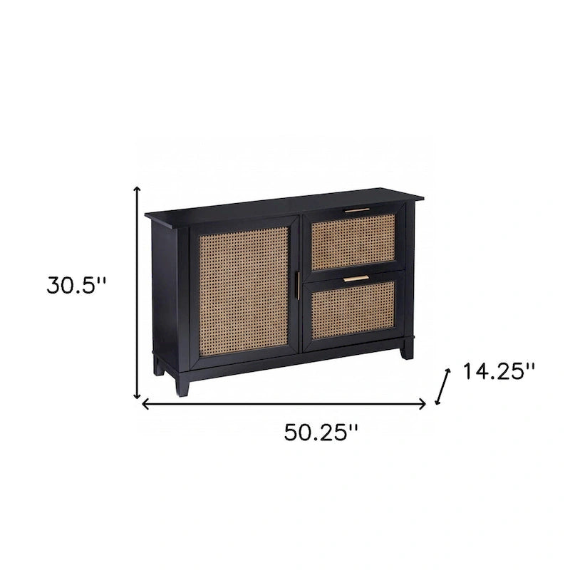 50 schwarzes Sideboard aus massivem Holz mit zwei Schubladen