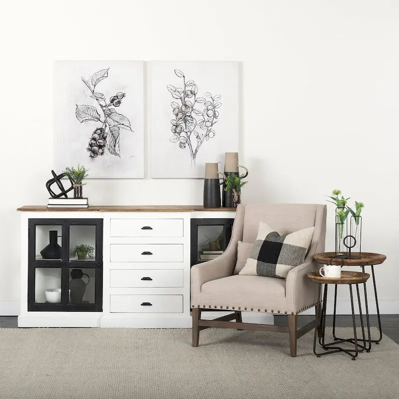 Bourchier White w/Black Trim & Medium Brown Top Solid Wood Sideboard - 75.0L x 20.8W x 34.3H