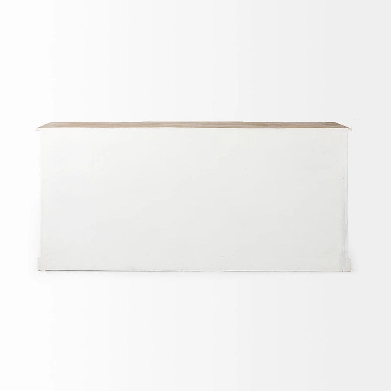 Weiße Anrichte aus Massivholz mit schwarzer Zierleiste und mittelbrauner Oberseite - 75.0L x 20.8W x 34.3H