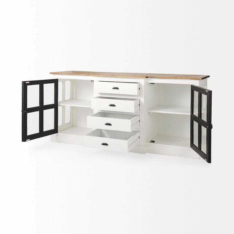 Wit massiefhouten dressoir met zwarte rand en middelbruine bovenkant - 75.0L x 20.8W x 34.3H