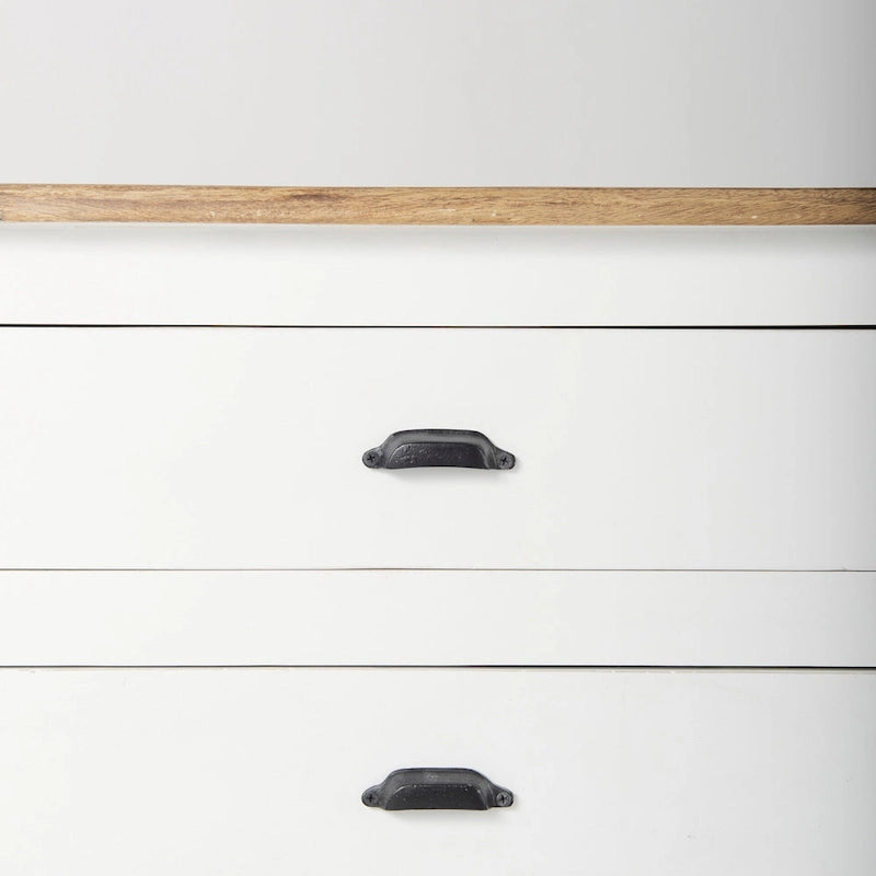 Wit massiefhouten dressoir met zwarte rand en middelbruine bovenkant - 75.0L x 20.8W x 34.3H