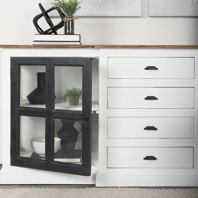 Wit massiefhouten dressoir met zwarte rand en middelbruine bovenkant - 75.0L x 20.8W x 34.3H