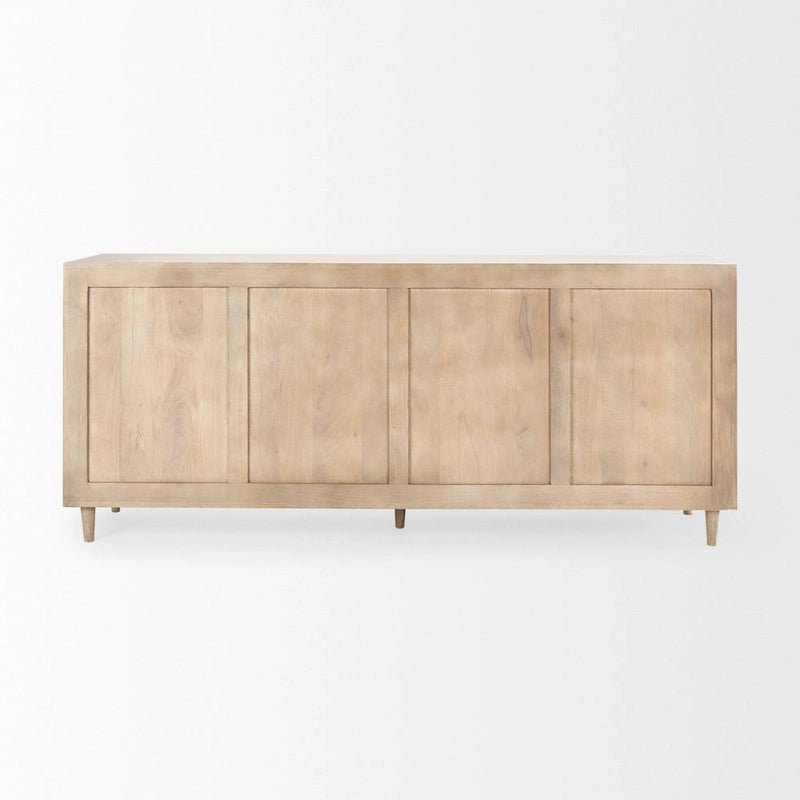 Sideboard aus massivem hellbraunem Holz mit gemusterten Türen - 71.75W x 30H x 15D