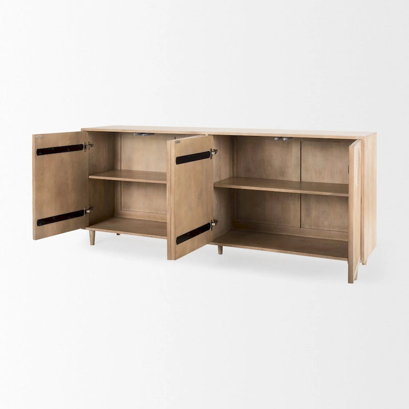 Credenza marrone chiaro in legno massello con ante decorative - 71.75W x 30H x 15D