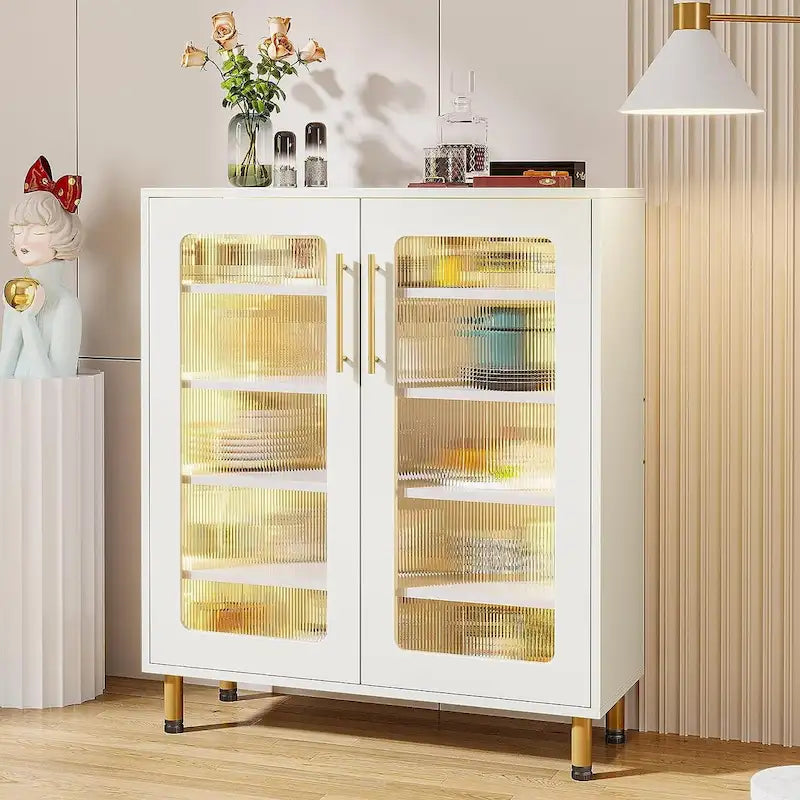 Buffetschrank mit Stauraum, moderner Akzentschrank mit Acryltüren und LED-Beleuchtung