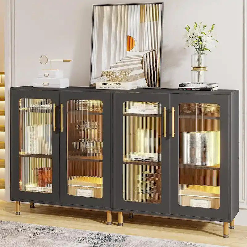 Buffetschrank mit Stauraum, moderner Akzentschrank mit Acryltüren und LED-Beleuchtung