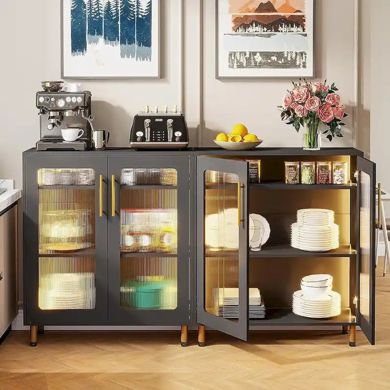 Buffetschrank mit Stauraum, moderner Akzentschrank mit Acryltüren und LED-Beleuchtung