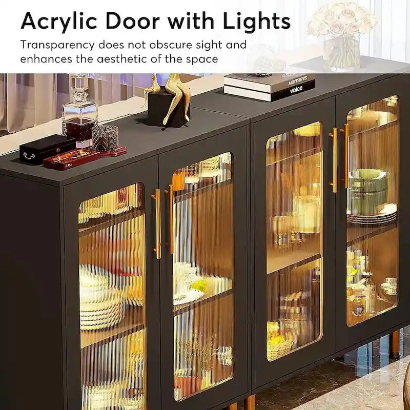 Buffetschrank mit Stauraum, moderner Akzentschrank mit Acryltüren und LED-Beleuchtung