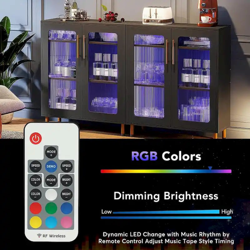 Buffetschrank mit Stauraum, moderner Akzentschrank mit Acryltüren und LED-Beleuchtung