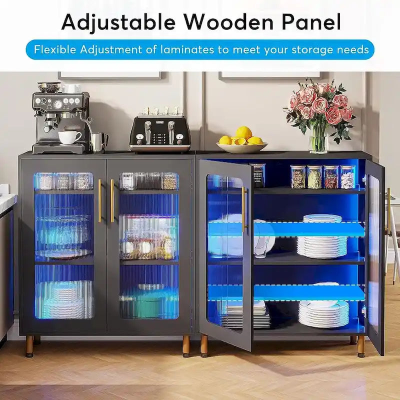 Buffetschrank mit Stauraum, moderner Akzentschrank mit Acryltüren und LED-Beleuchtung