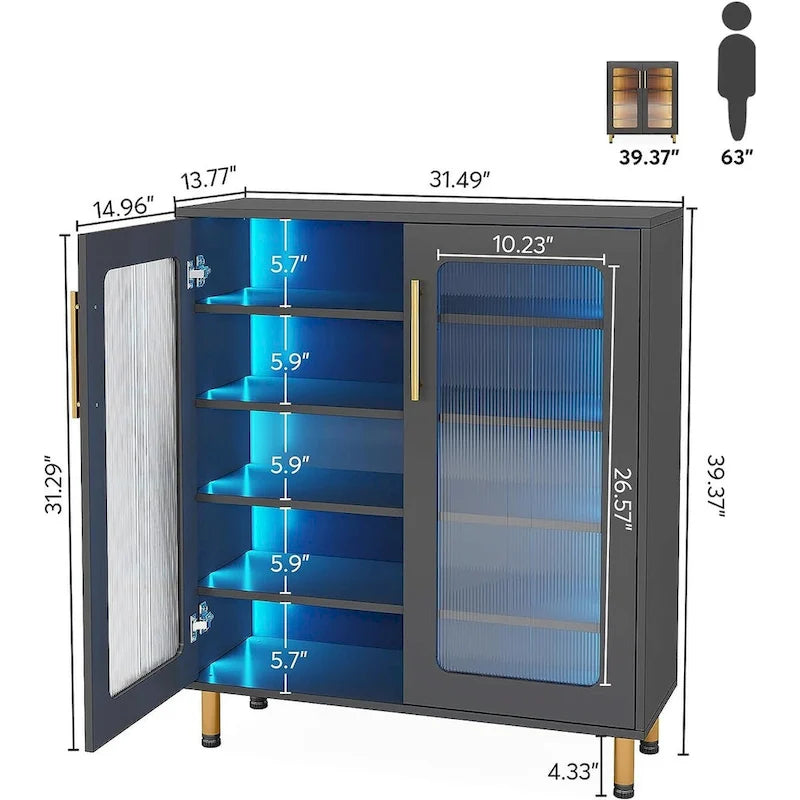 Buffetschrank mit Stauraum, moderner Akzentschrank mit Acryltüren und LED-Beleuchtung
