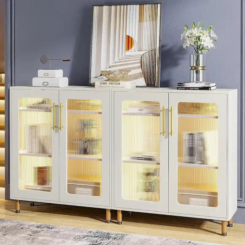 Buffetschrank mit Stauraum, moderner Akzentschrank mit Acryltüren und LED-Beleuchtung