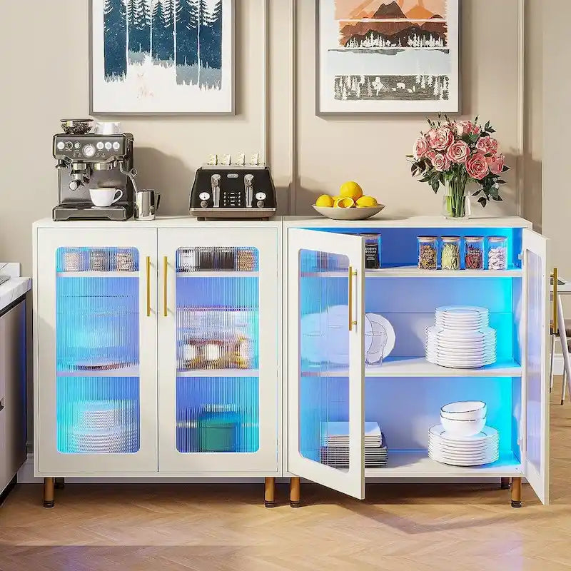 Buffetschrank mit Stauraum, moderner Akzentschrank mit Acryltüren und LED-Beleuchtung