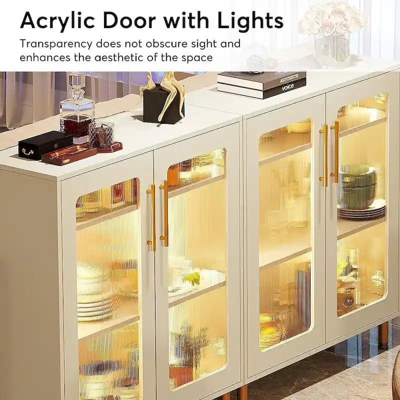 Buffetschrank mit Stauraum, moderner Akzentschrank mit Acryltüren und LED-Beleuchtung