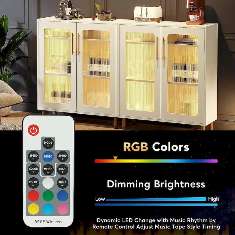 Buffetschrank mit Stauraum, moderner Akzentschrank mit Acryltüren und LED-Beleuchtung