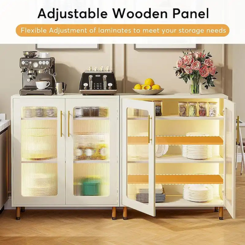 Buffetschrank mit Stauraum, moderner Akzentschrank mit Acryltüren und LED-Beleuchtung