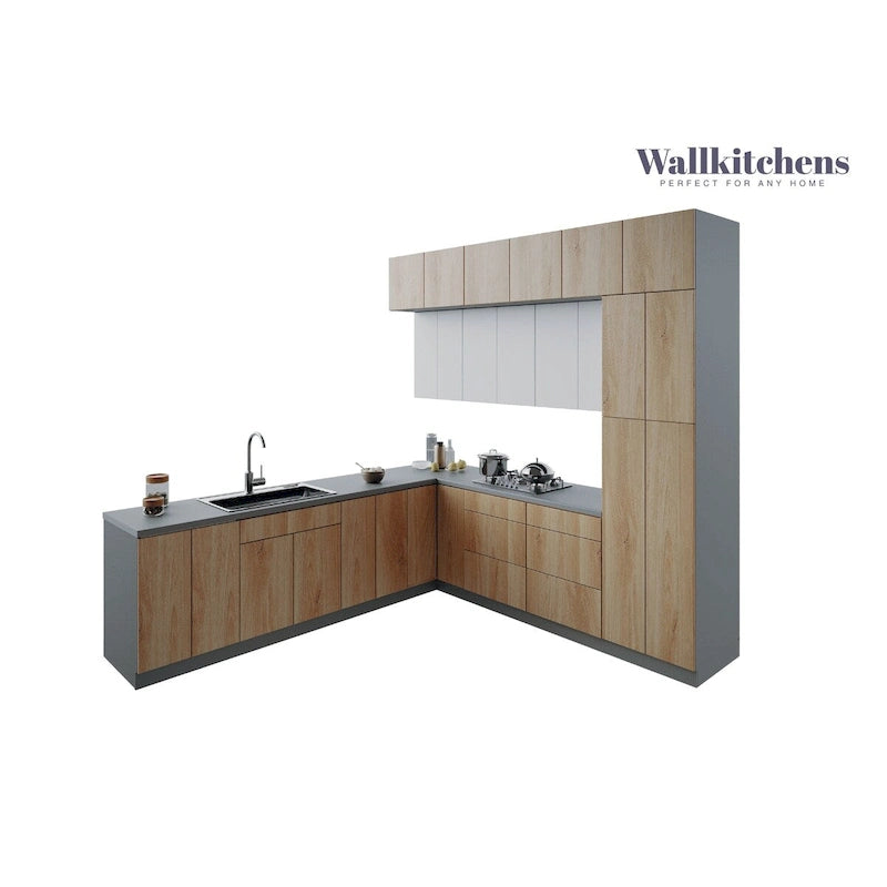 Cuisine en teck naturel et noir, meuble bas de 9 pieds de largeur - 108x24