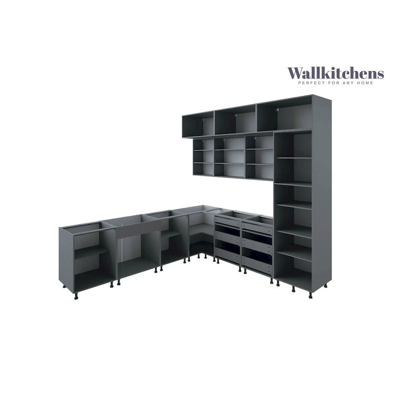 Cuisine en teck naturel et noir, meuble bas de 9 pieds de largeur - 108x24
