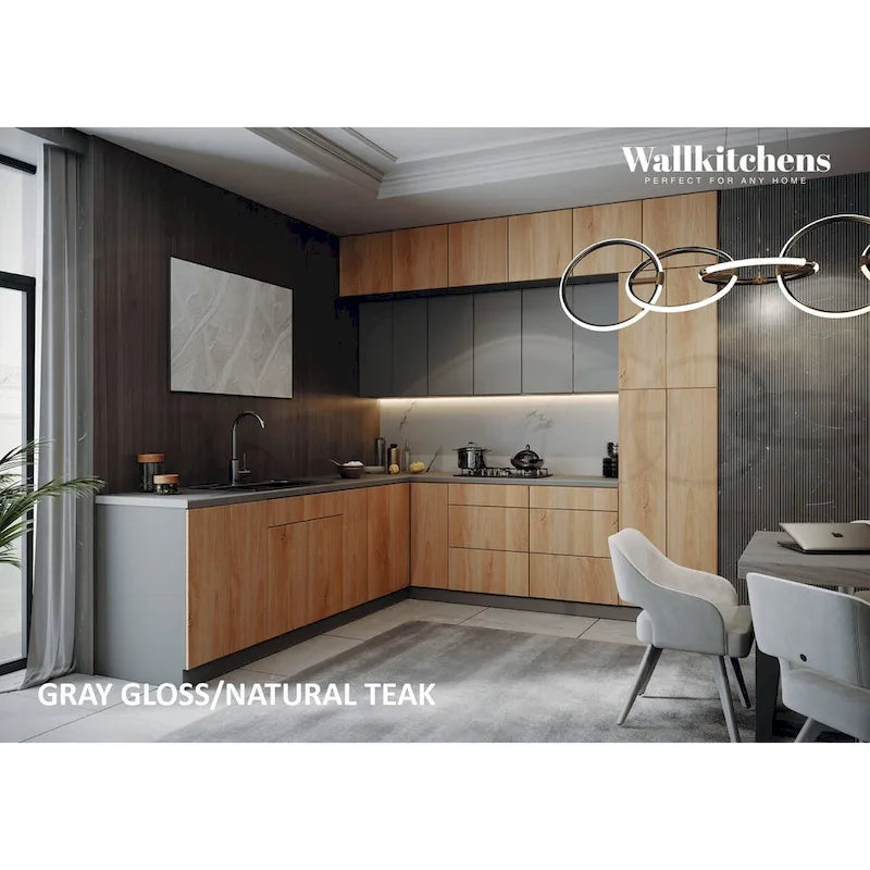 Keuken in naturel teakhout en zwart, onderkast van 9 ft breed - 108x24