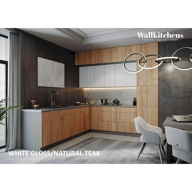 Keuken in naturel teakhout en zwart, onderkast van 9 ft breed - 108x24