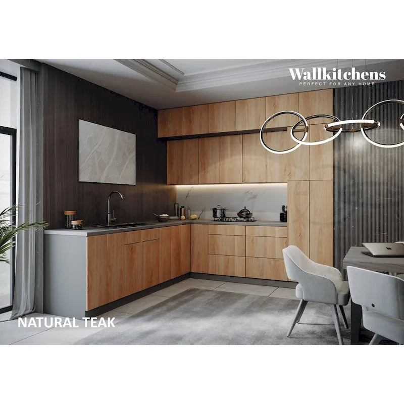 Keuken in naturel teakhout en zwart, onderkast van 9 ft breed - 108x24