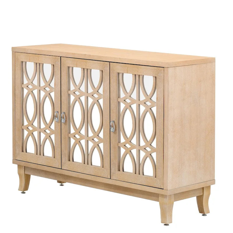 Buffet avec portes en verre, meuble de rangement miroir à 3 portes
