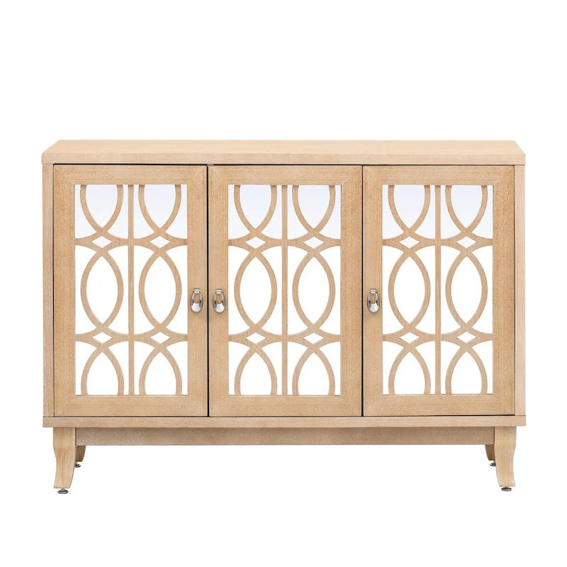 Buffet avec portes en verre, meuble de rangement miroir à 3 portes