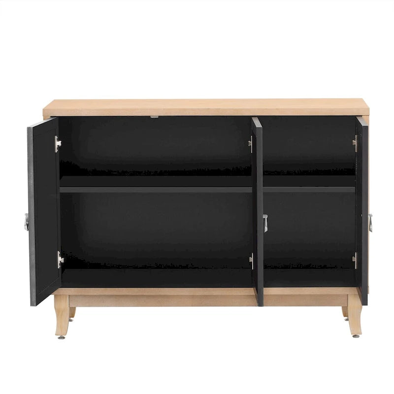 Buffet avec portes en verre, meuble de rangement miroir à 3 portes