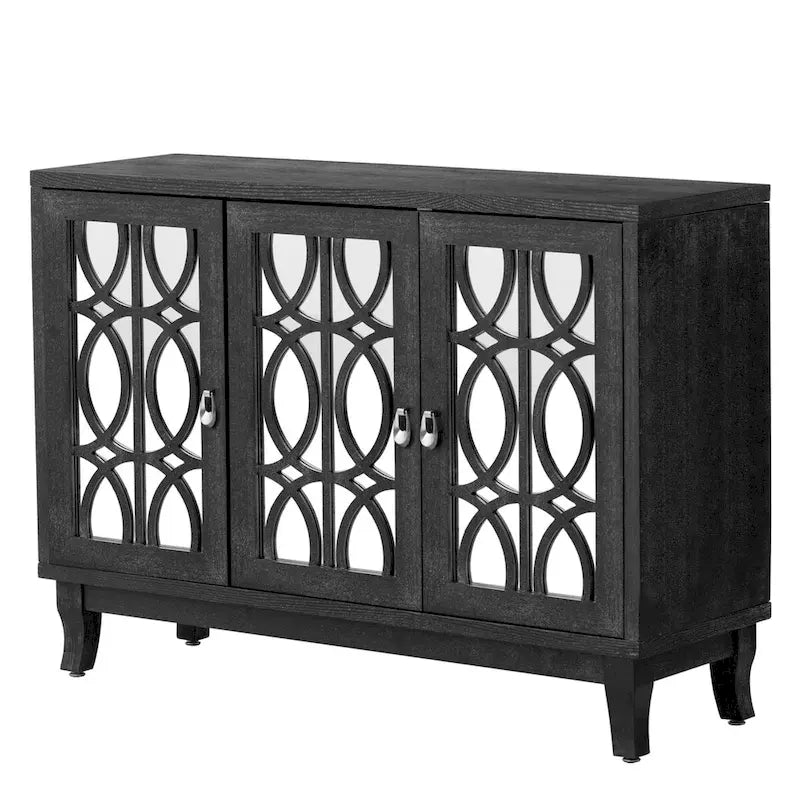 Buffet avec portes en verre, meuble de rangement miroir à 3 portes