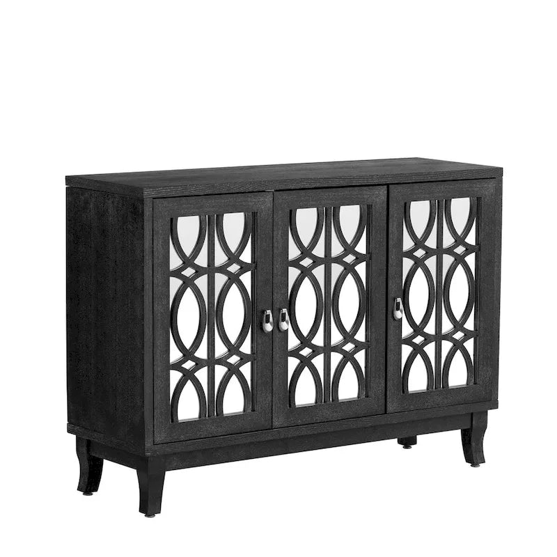 Buffet avec portes en verre, meuble de rangement miroir à 3 portes