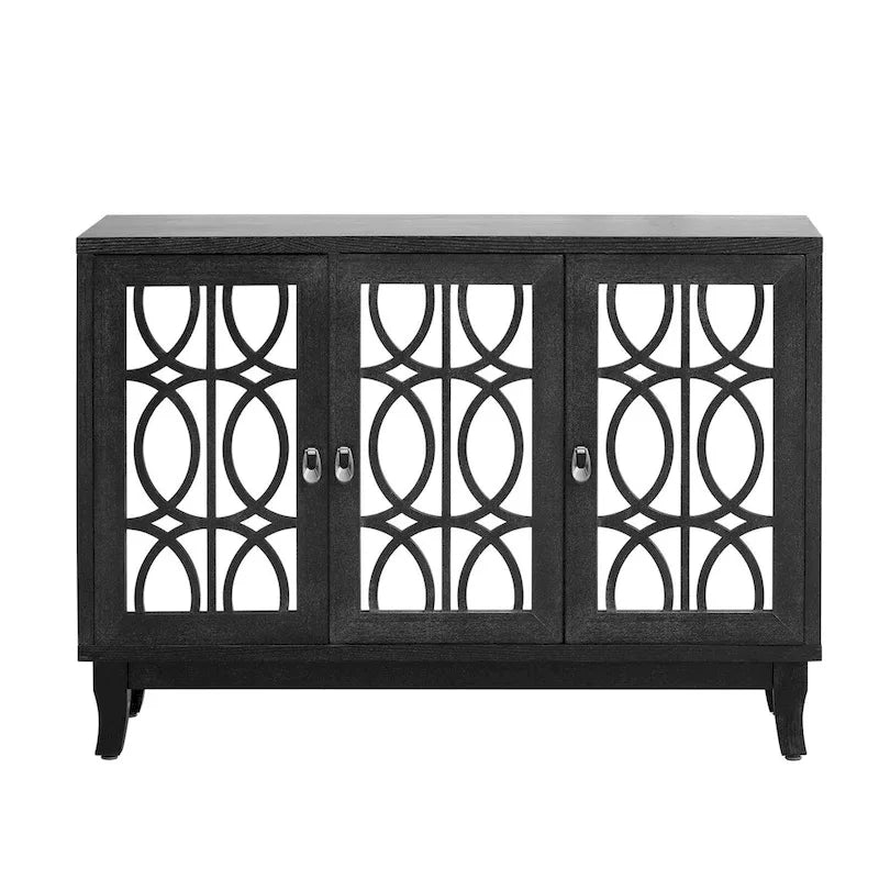 Buffet avec portes en verre, meuble de rangement miroir à 3 portes