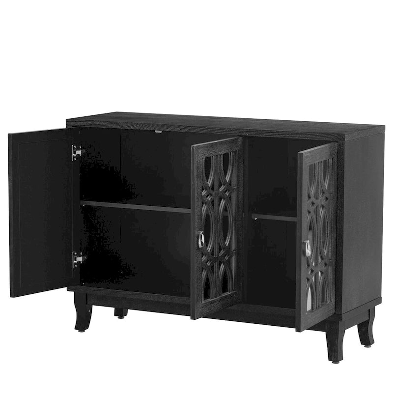 Buffet avec portes en verre, meuble de rangement miroir à 3 portes