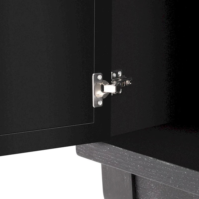 Buffet avec portes en verre, meuble de rangement miroir à 3 portes