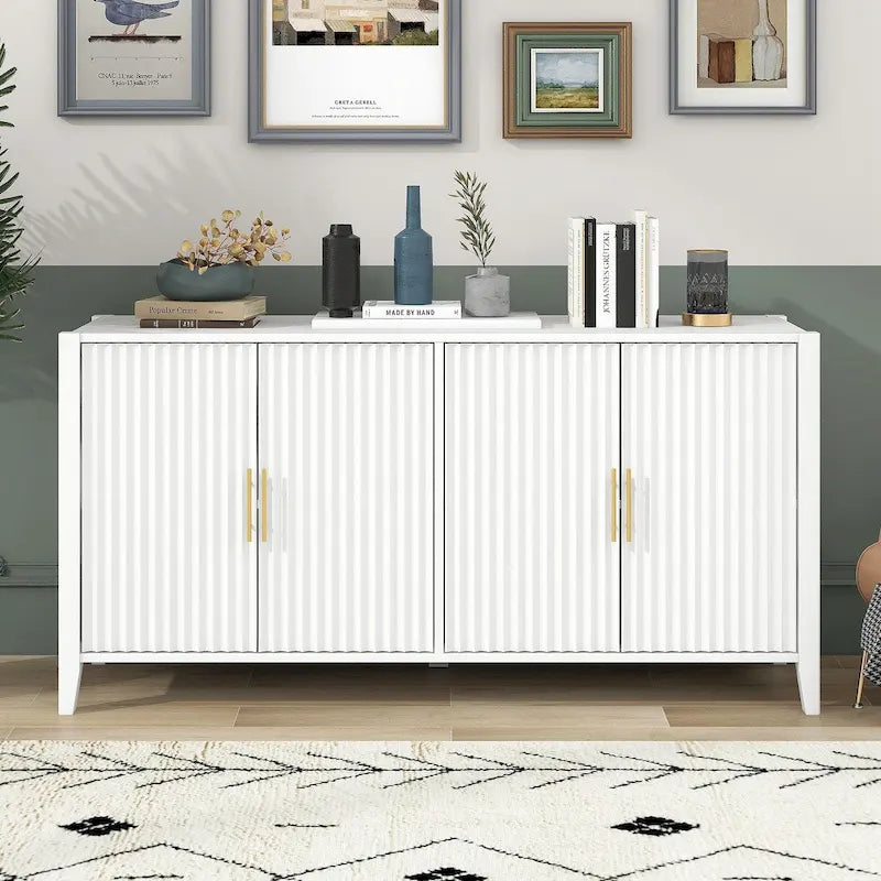 Buffet meuble de rangement d'appoint en bois avec poignées métalliques
