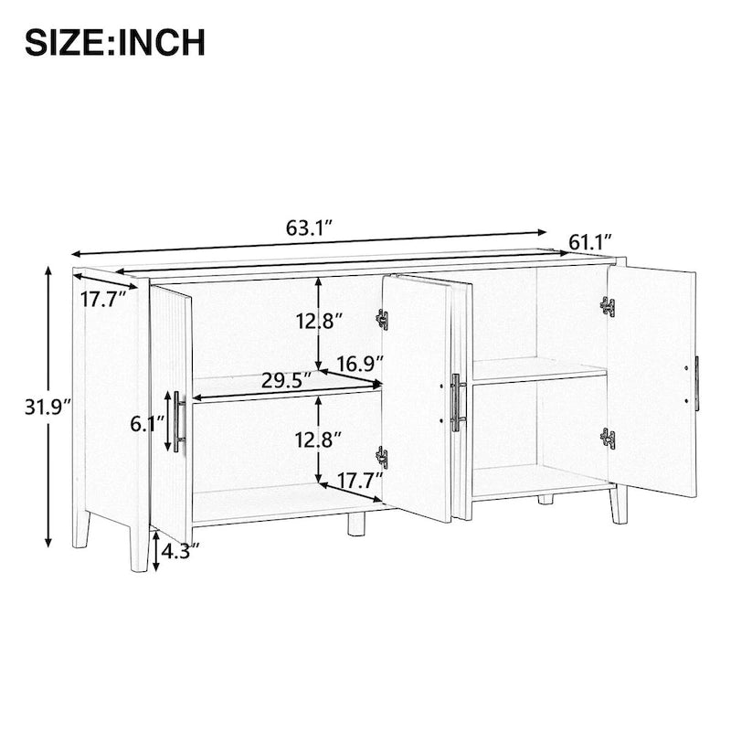 Buffet meuble de rangement d'appoint en bois avec poignées métalliques