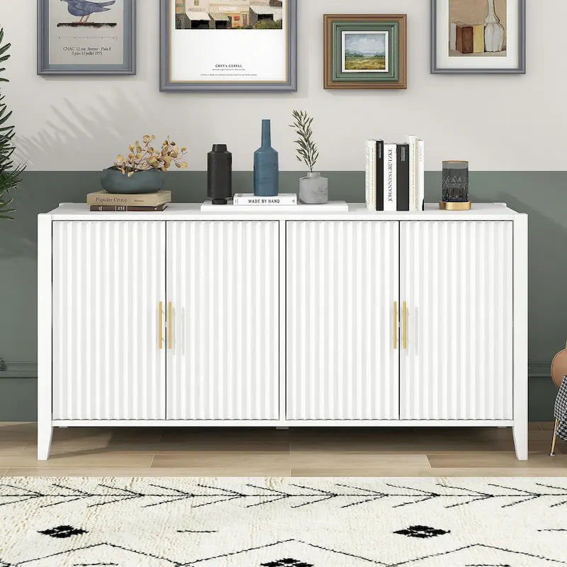 Buffet meuble de rangement d'appoint en bois avec poignées métalliques